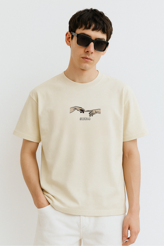 Hand Design Off White Embroidered Oversized T-shirt